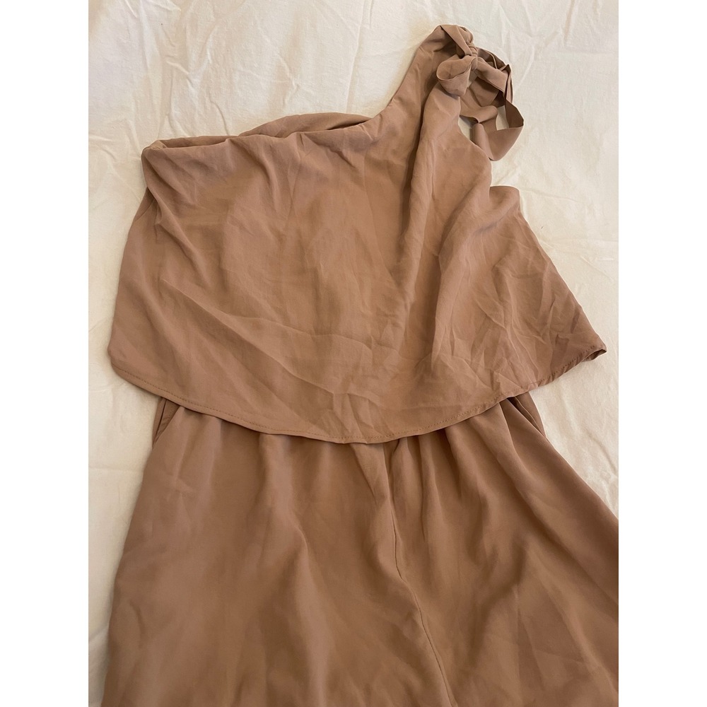 BTFBM Women's One Shoulder Wide Leg Jumpsuit Camel Tan Tie Shoulder XL NWT - Picture 4 of 7
